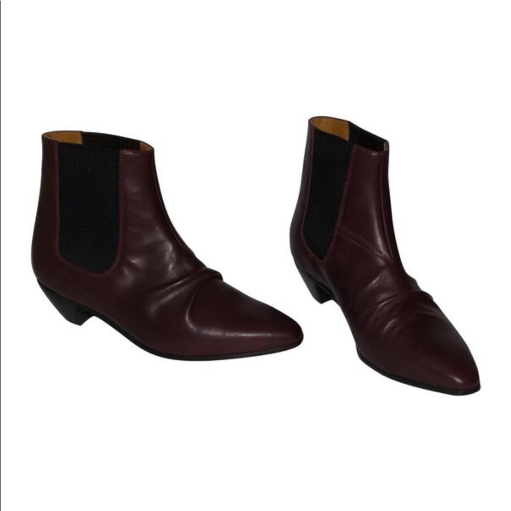 CELINE JOHN BURGUNDY LEATHER ANKLE BOOTS